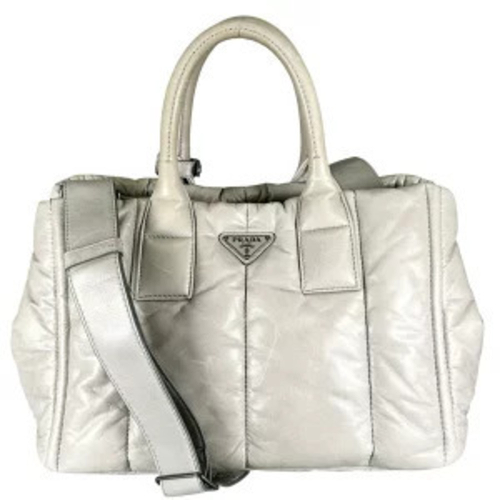Prada Arque Vitello Daino Leather Hobo Shoulder Bag Gray